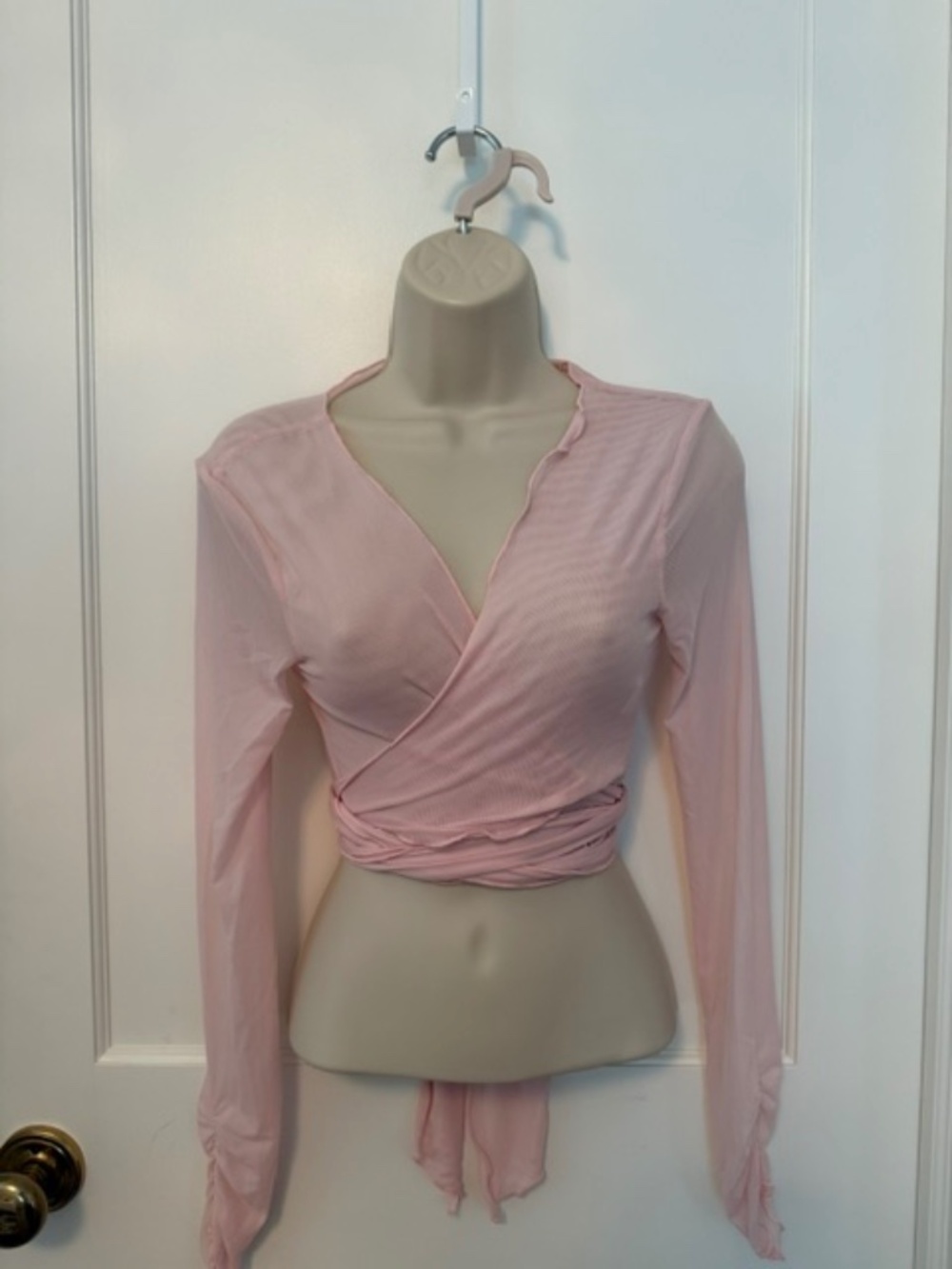 LOVERS AND FRIENDS Pink Sheer Mesh Long Sleeve Wrap Crop Top S EUC